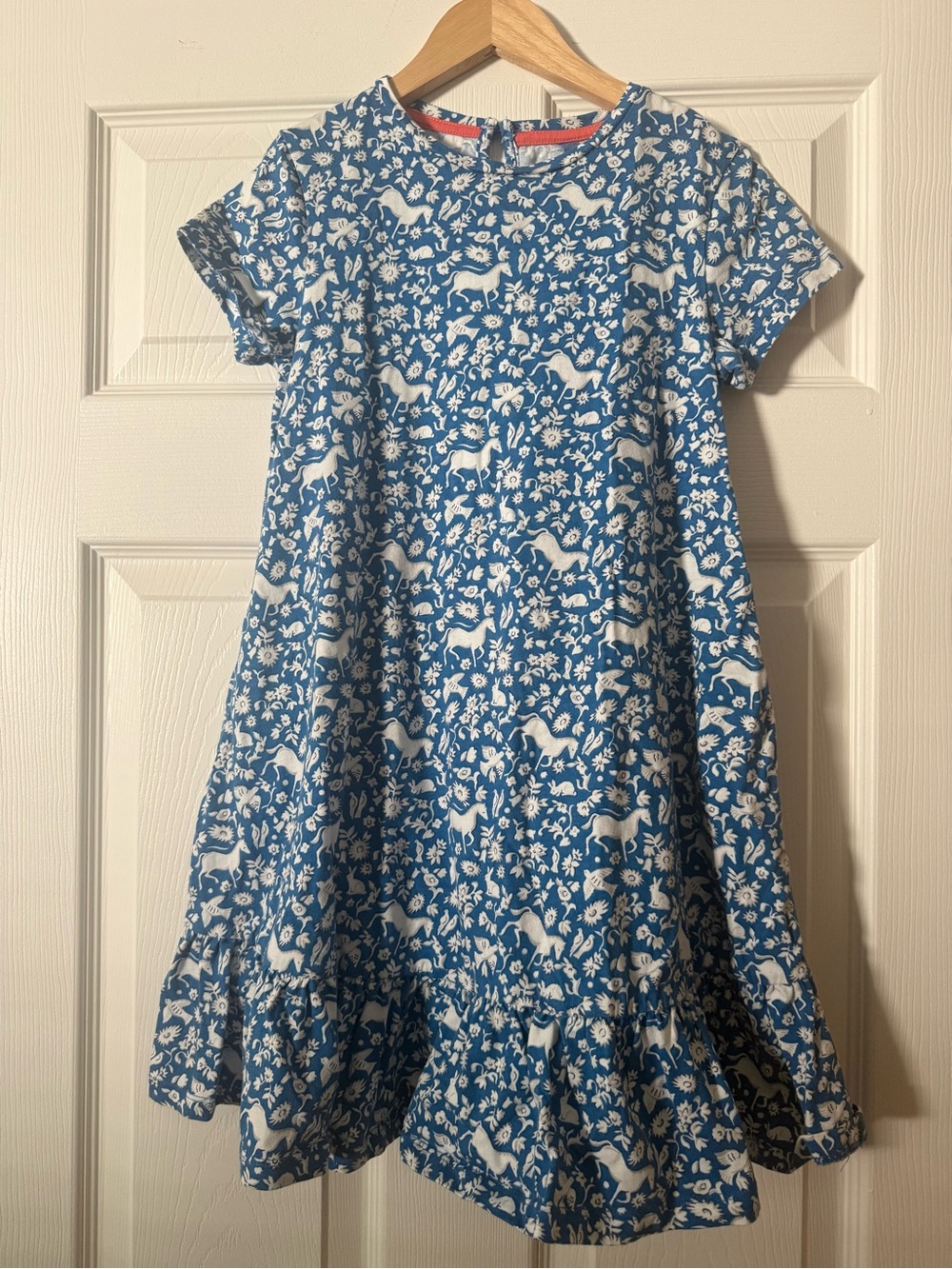 Mini Boden Blue Floral & Unicorn Print Dress